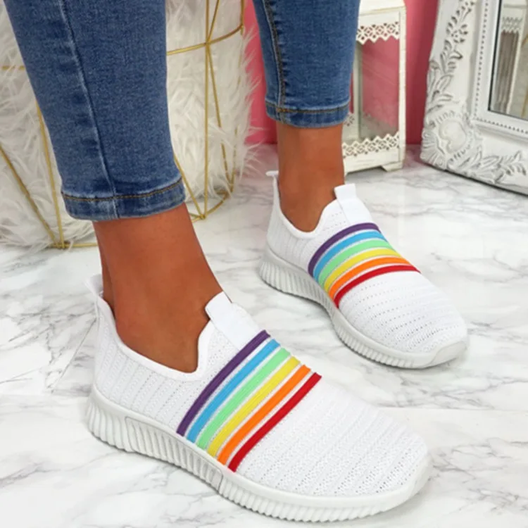 

2021New Fashion Women Sneakers Rainbow Color Handmade Mesh Vulcanize Soft bottom Low-top Summer Casual Ladies Shoes Plus Size