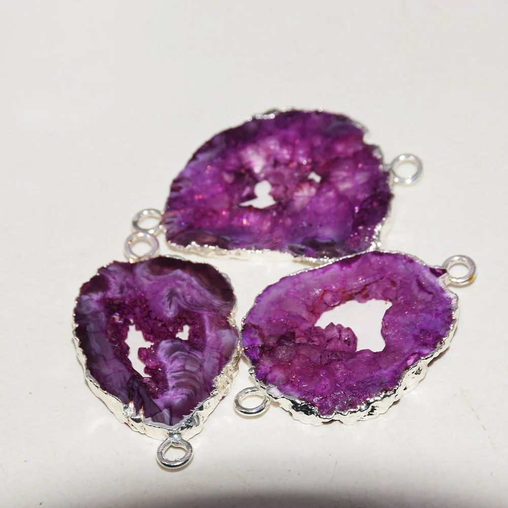 

Natural Slice Geode Druzy Stone connector for jewelry making women 2021 Irregular Gold plating slab big hole stones pendant new