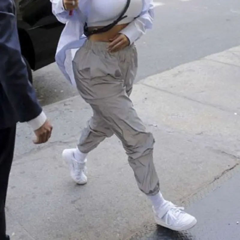 Шаровары размера плюс со средней талией однотонные ночные Светоотражающие брюки