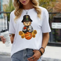 sports basketball teddy bear originality print 100 cotton short sleeve t shirt round collar casual fashion women clothes s 4xl