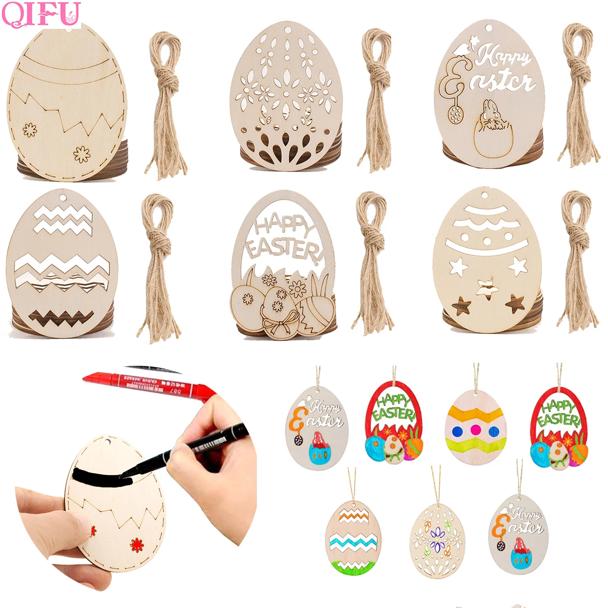 QIFU пасхальные украшения Пасхальный кролик деревянный кулон висит ремесла Сделай