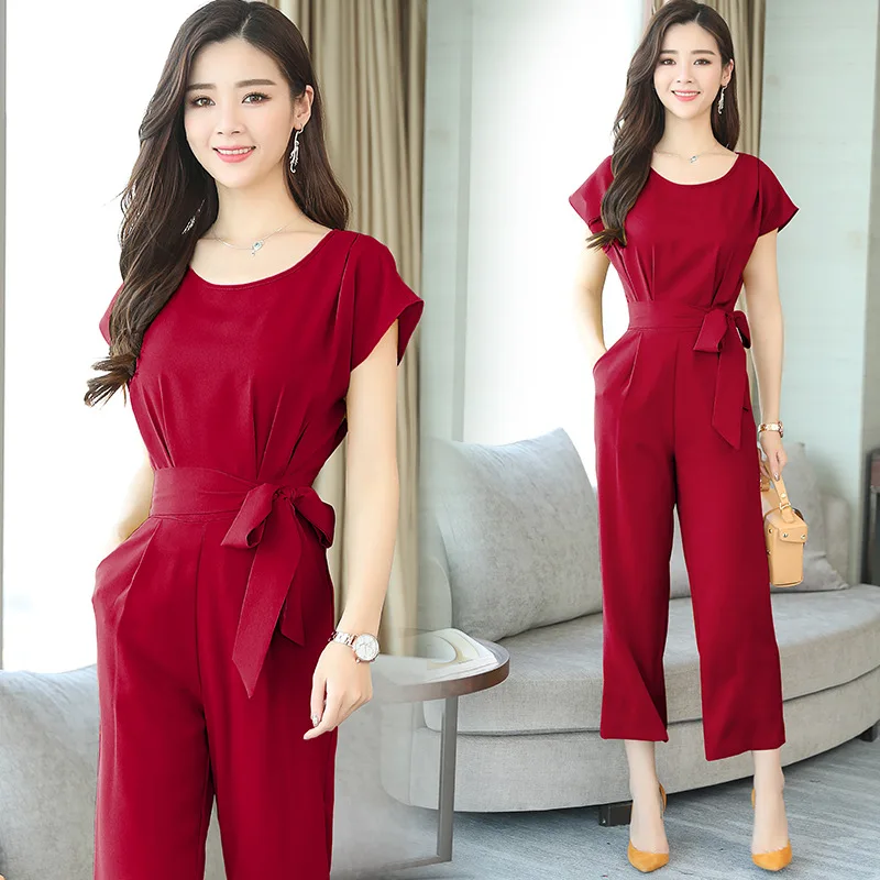 Женский комбинезон с коротким рукавом летний яркий поясом 2020 | Женская одежда