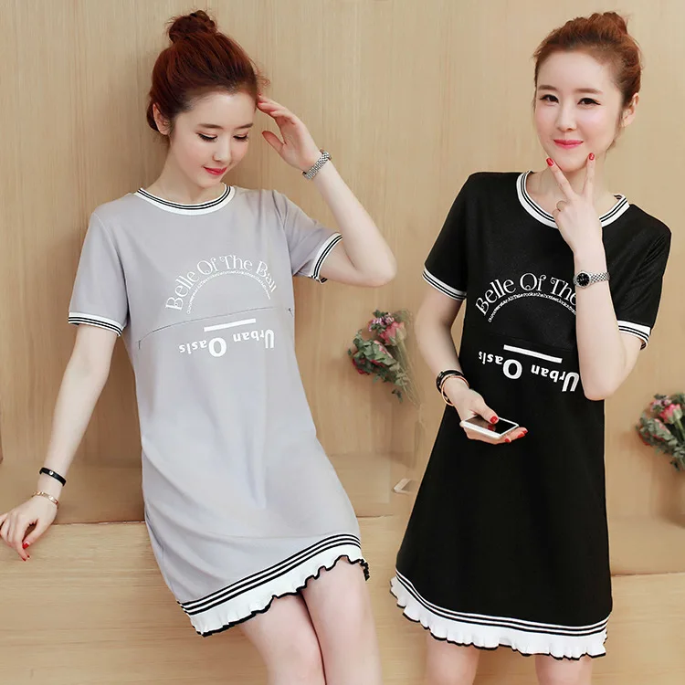 Платье макси для беременных и кормящих матерей на весну лето с коротким рукавом