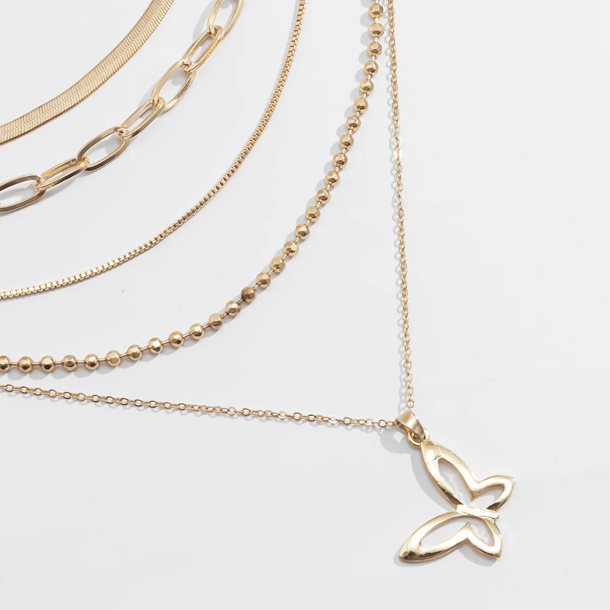 

Snake Bone Chain Hollowed-out Butterfly Pendant Necklace for Girl Collarbone Necklaces Women's Multi-layer Chain Set Jewelry2021