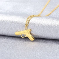 hiphop streetwear gold color gun shape pendant necklace wave chain women men stainless steel necklaces jewelry wholesale