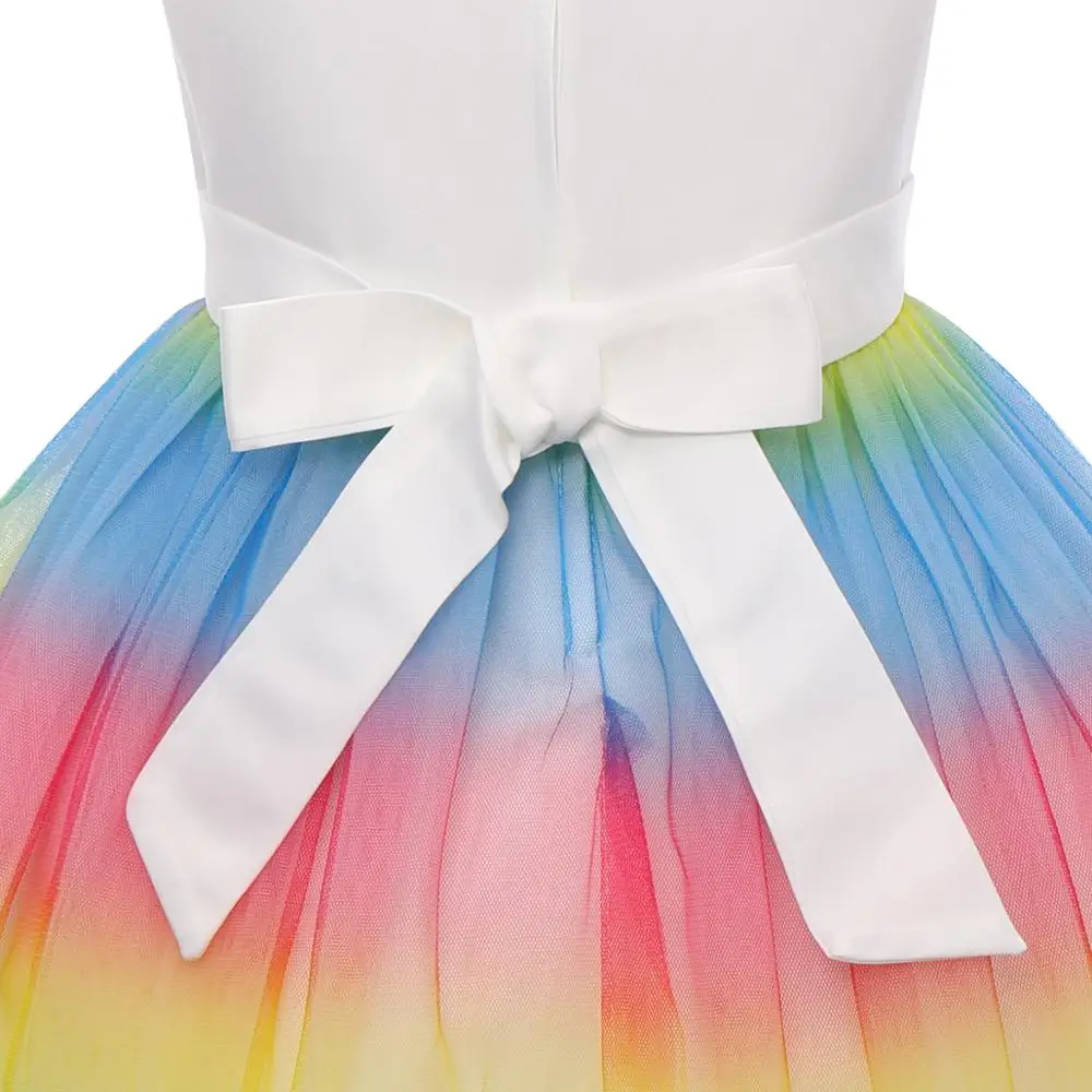 Радужное платье с единорогом милое детское бальное без рукавов для девочек из