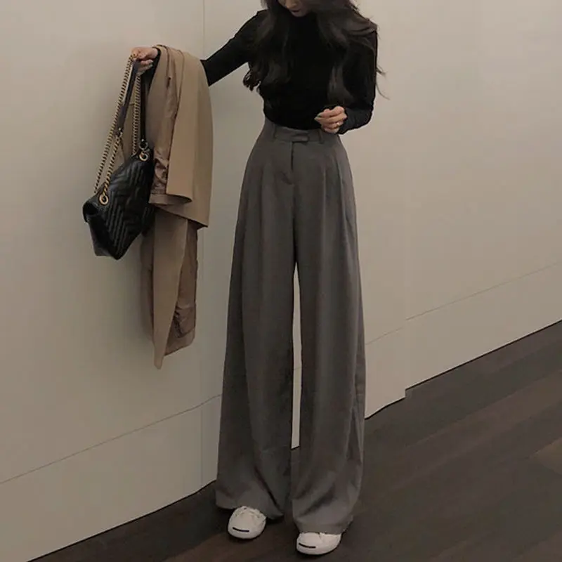 

2021 New Korean Wide Leg Straight Pants Large Spring Autumn Suit Pants Loose High Waist Drape Trousers for Women Ulzzang Pants
