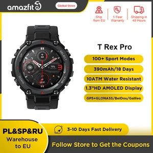 amazfit t rex trex pro t rex gps smartwatch outdoor waterproof 18 day battery life 390mah smart watch for android ios phone free global shipping