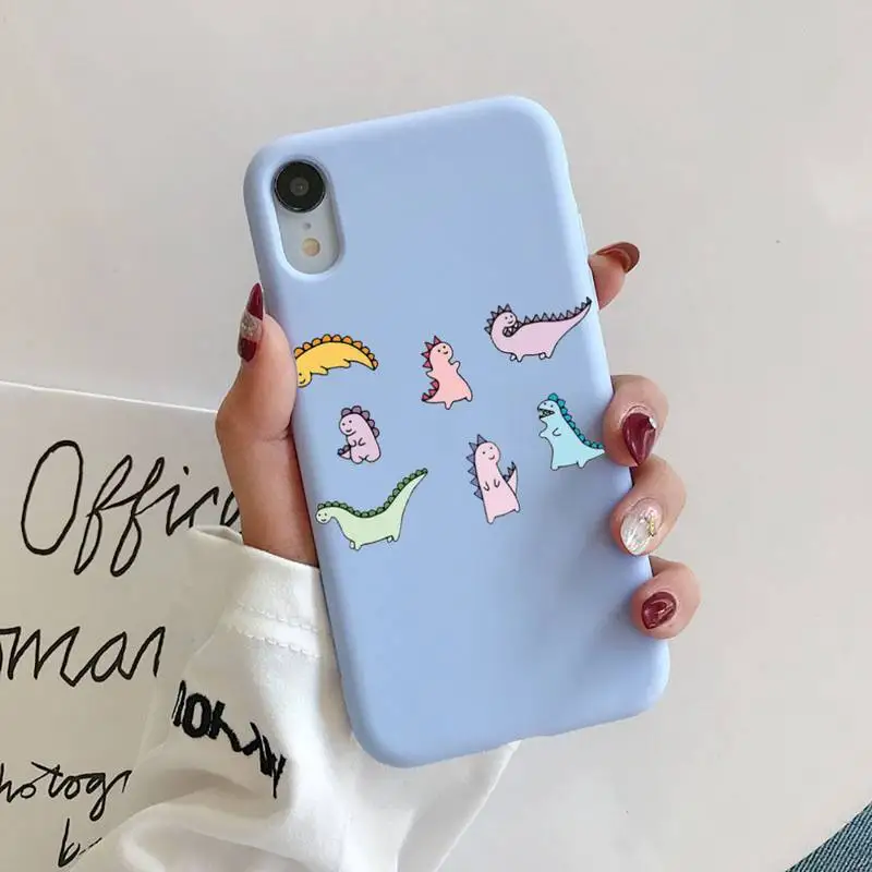 

Cute dinosaur Liquid Silicone Phone Case for iPhone 11 Pro Max XR XS X Soft Candy Cover for iPhone 6 6S 7 8 Plus Cases