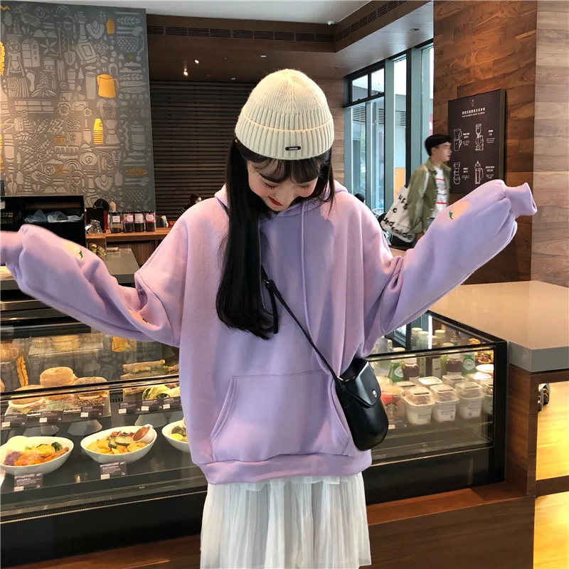 Фото Kawaii Japan purple casual hoodie loose New Ulzzang Harajuku Winter cute long-sleeved peach embroidery chic ins women sweatshirt Женская Kawaii Japan purple casual hoodie loose New Ulzzang Harajuku Winter cute long-sleeved peach embroidery chic ins women sweatshirt Женская