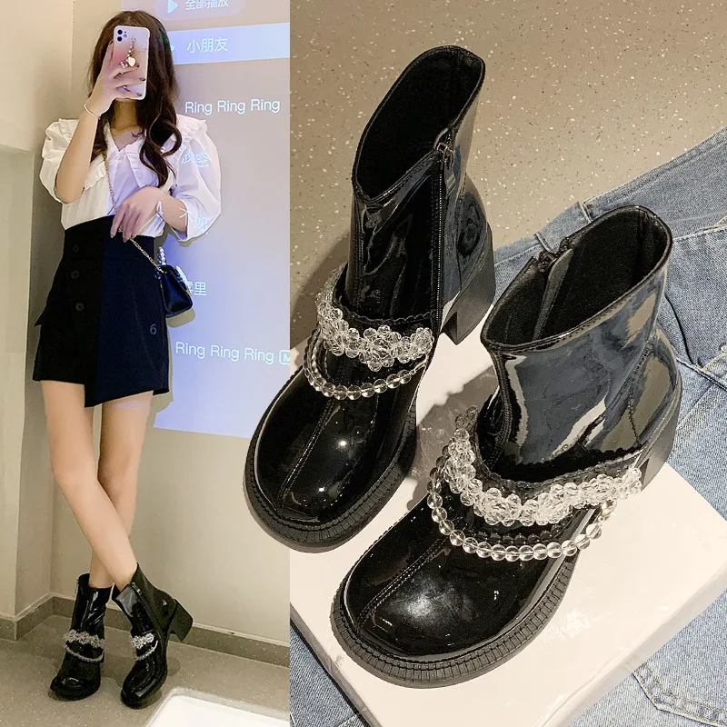 

NEW British Style Winter Shoes Women Modern Boots Genuine Leather Handmade Fashion Ankle Platform Boots