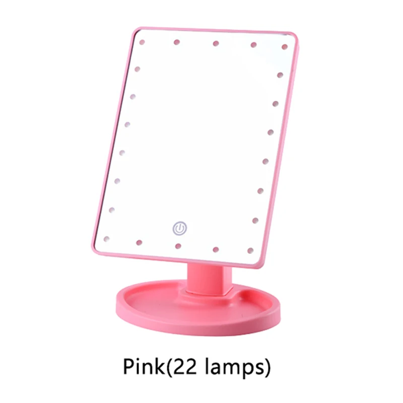 22 lamps pink Зеркало для макияжа светодиодный свет зеркало стоящее портативное сенсорный экран освещенный, подсвеченный косметическое зеркало свободное вращение - Цвет: 22 lamps pink