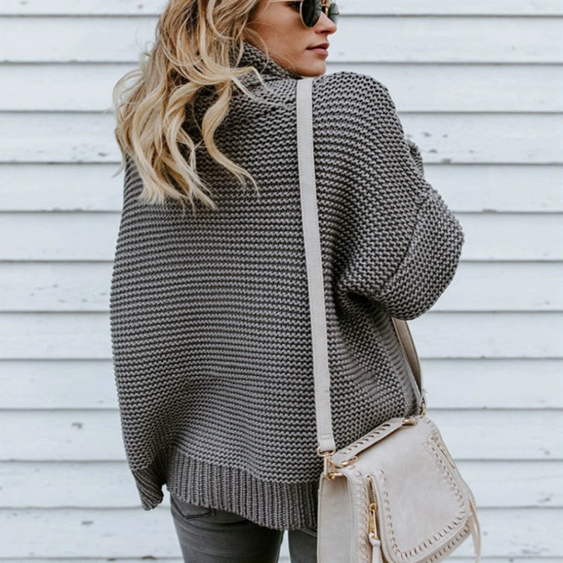 Женский вязаный свитер с длинными рукавами высоким воротником женский свободный