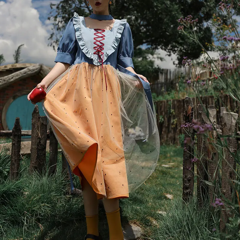 Винтажное элегантное платье Woomen квадратный воротник галстук с сеткой сказочное