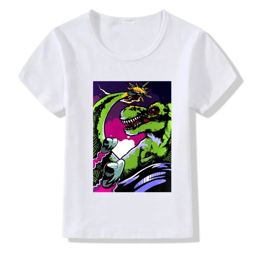 Tyrannosaurus Rex/белые Модальные футболки с короткими рукавами для мальчиков и девочек 6
