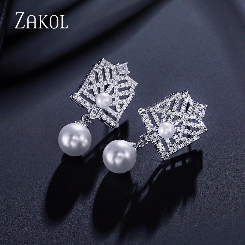 ZAKOL Роскошный Кристалл Циркон и серьги с искусственным жемчугом изготовленные из