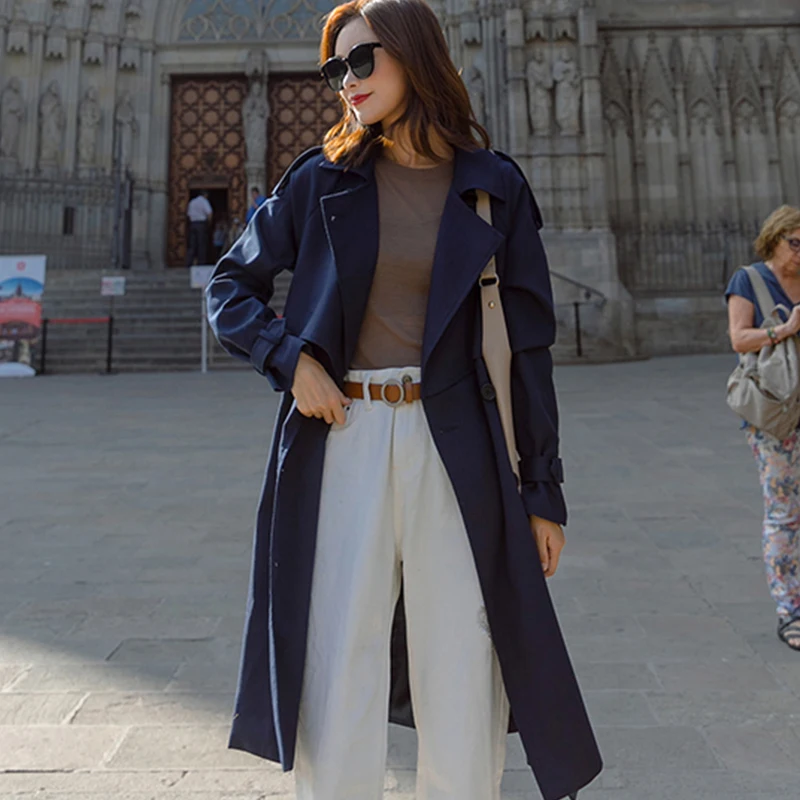 Женский Длинный тренчкот с поясом Fitaylor классический двубортный плащ ветровка