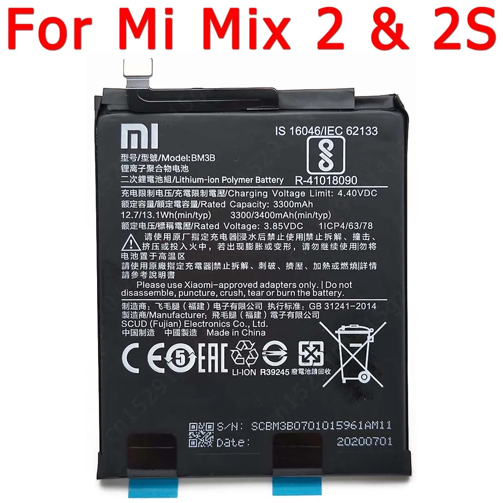 

100% Original For Xiaomi Mi Mix 2 2S Mix2 Mix2S Battery BM3B Batteries Cellphone Li-ion 3300mAh Bateria Replacement Spare Parts