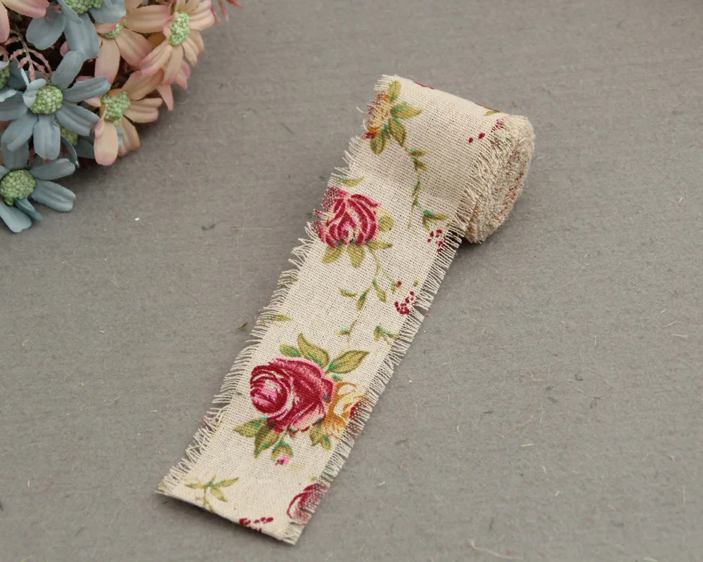 Рулон джутовой ткани с принтом розы лента из пеньковой сделай сам подарок на день