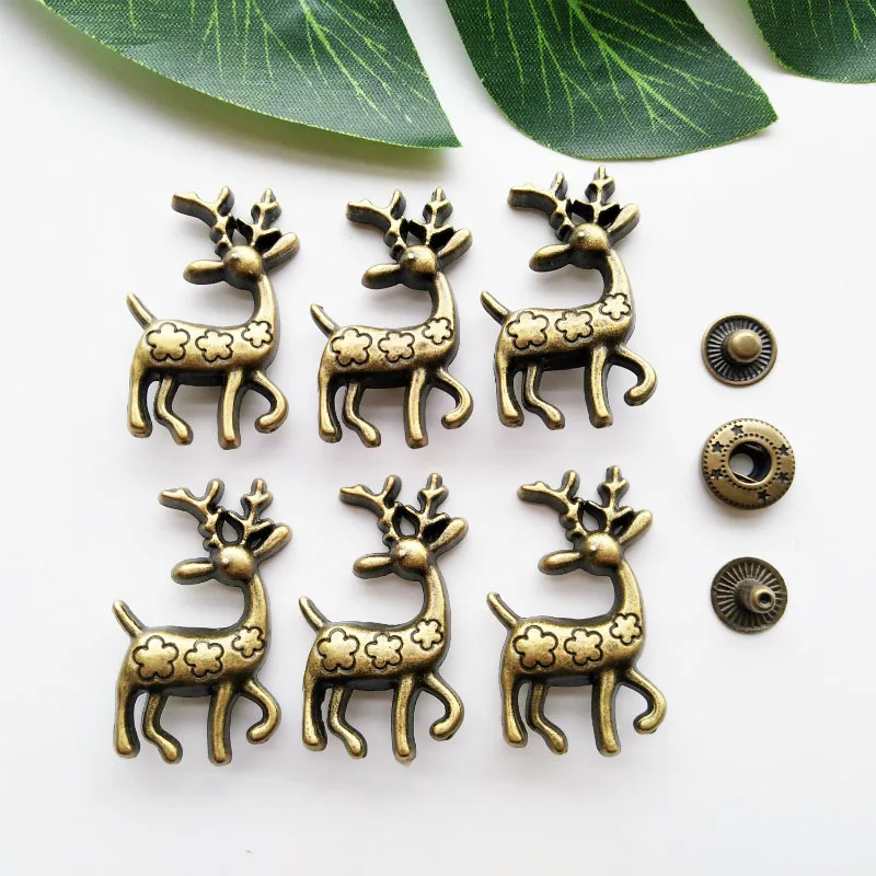 6 комплектов Пряжка из цинкового сплава с оленем пресс-шпилька для шитья кожи
