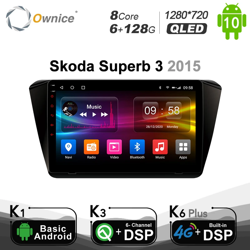 

6G+128G QLED Android10.0 8 Core 10.1" Car Radio Player GPS Navi DVD 4G LTE K3 for Skoda Superb 3 2015 DSP SPDIF 1280*720