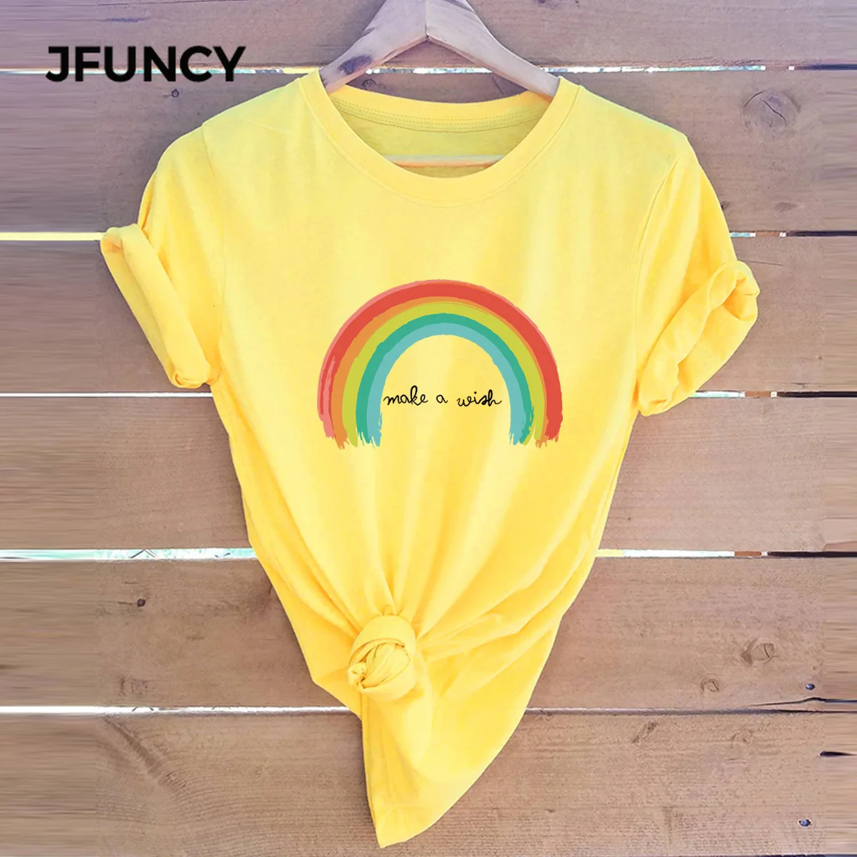 JFUNCY Rainbow Printing Women T-Shirt New 100% Cotton Woman Shirts  Summer Casual Tshirt Short Sleeve Mujer Tees Tops