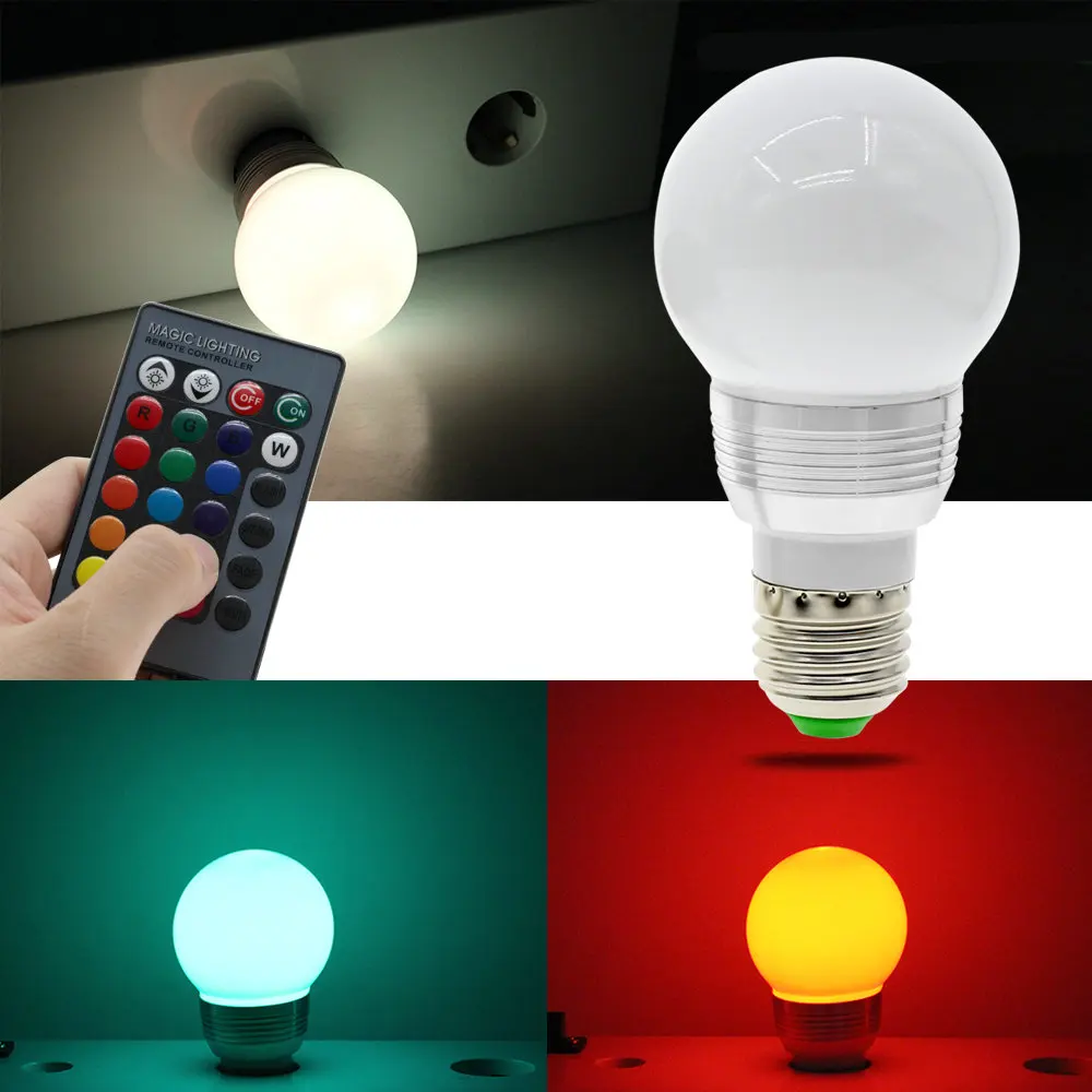 Цветная(RGB светодиодный лампы E27 E14 GU10 волшебный Светильник лампы 110V 220V 16 Цвет меняющийся светодиодный сценические лампы RGB Светодиодный точечный светильник+ 24-кнопочный ИК-пульт дистанционного управления Управление
