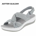 Женские босоножки из натурального хлопка, босоножки в римском стиле на танкетке с закрытым носком, большие размеры, лето 2021