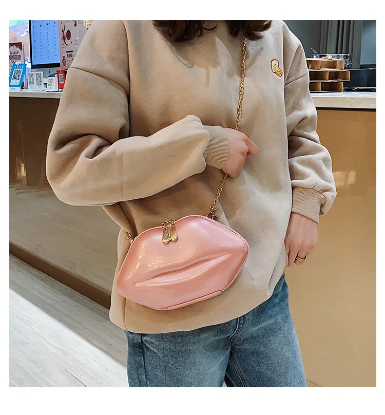 Новинка 2019 жесткая сумка в виде ракушки красный рот ПВХ маленькая квадратная