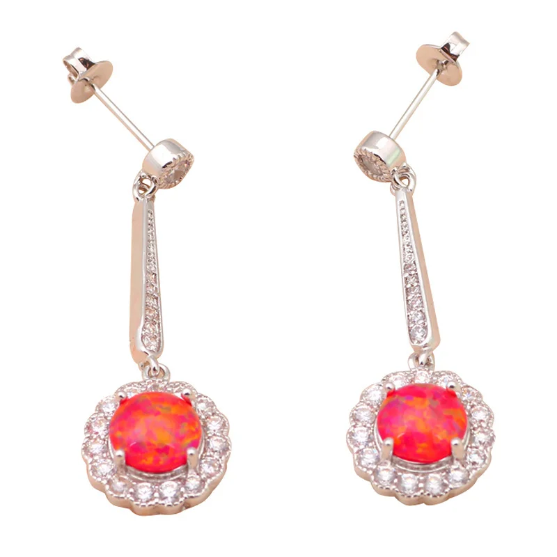 Серьги-подвески женские круглые с циркониевым покрытием и опалом | Украшения