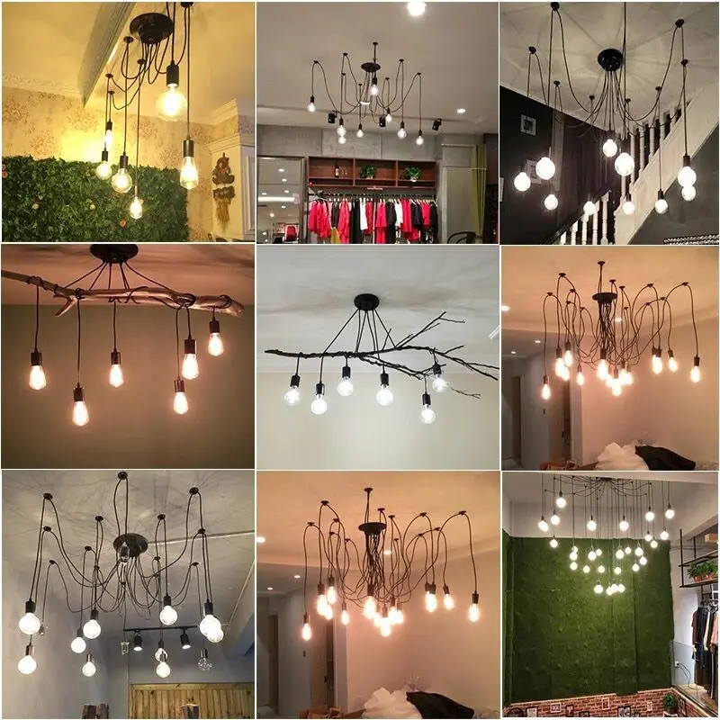 

Industrial Pendant Lamp Retro Edison DIY Nordic Spider E27 Adjustable Ceiling Hanging Lights Dining Living Room Chandelier