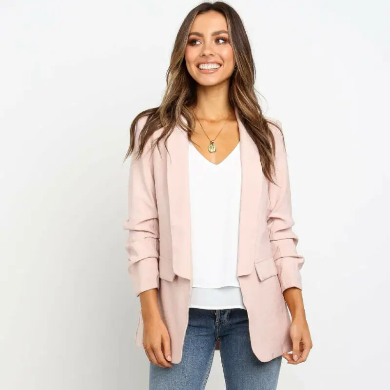 Осень-зима Для женщин длинный рукав тонкий с лацканами деловой пиджак жакет