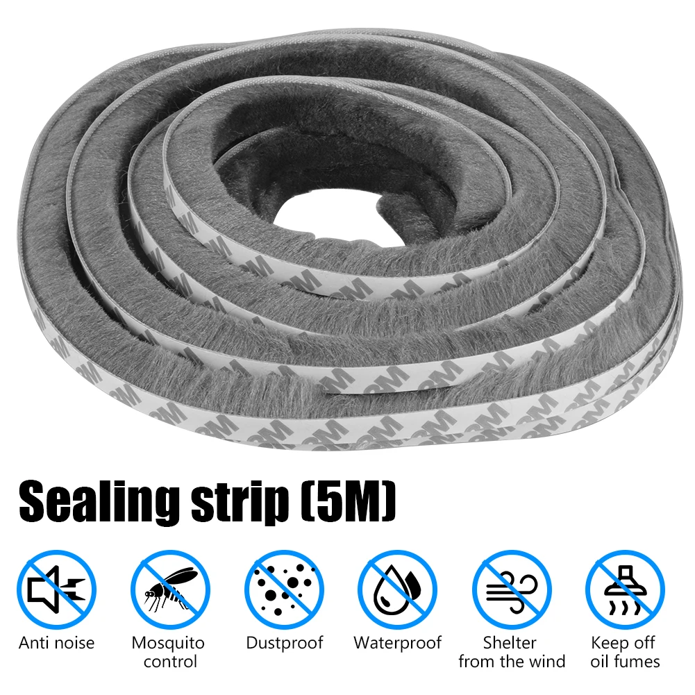 

Оконная лента, устойчивая к атмосферным воздействиям, герметичная клейкая лента, 5 м, ветрозащитная щетка, полоска звукоизоляции, для домашн...