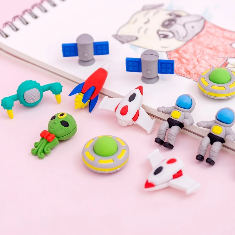 

4pcs Outer Space Eraser Set Non-PVC Mini Rocket Astronaut Alien Rubber Erasers for Pencil Erasing Gift School Student F389