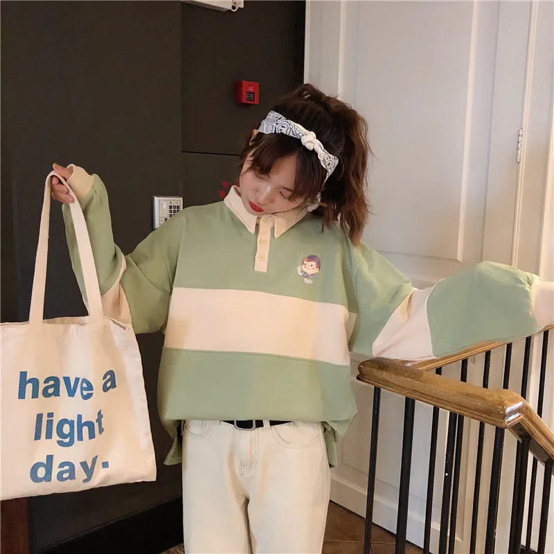 Новинка 2020 хит Осенние повседневные женские толстовки поло воротник пэчворк