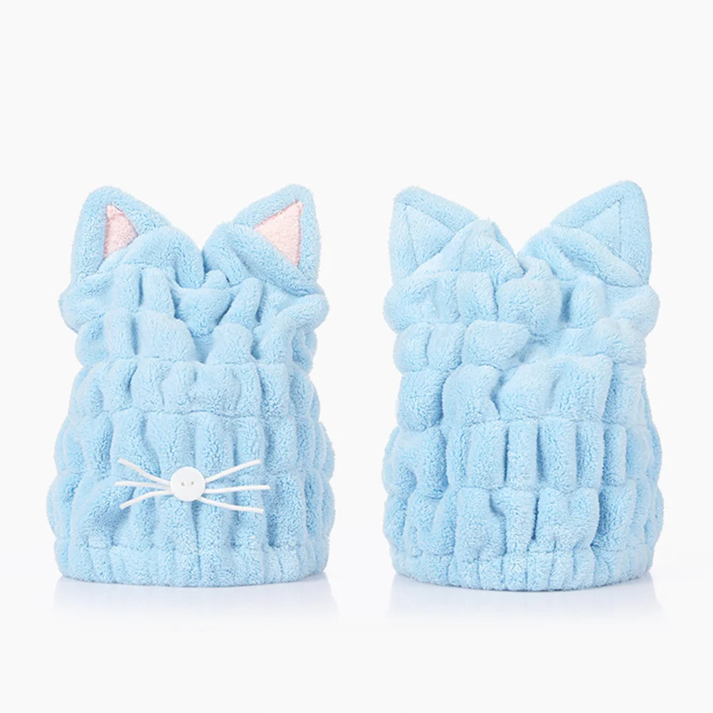 

Cat Ear Hair Drying Towels Water Absorption Fast Drying Thicken Hair (Blue)