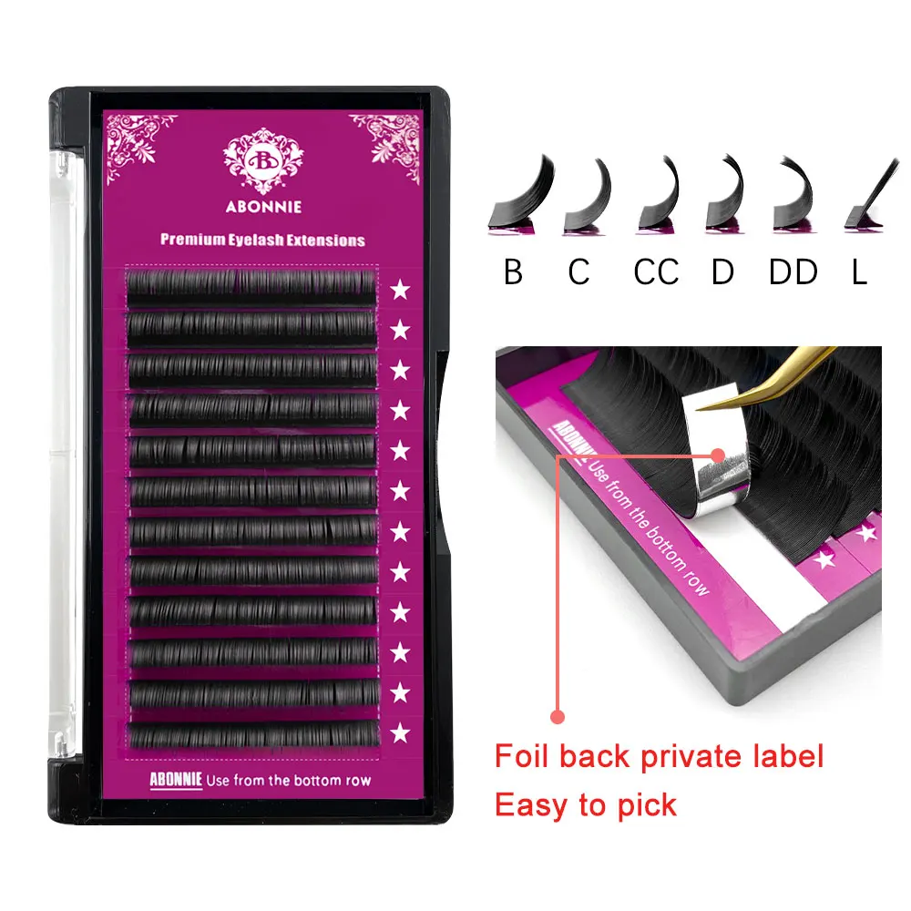 

Abonnie C/D/L Curl Silk Mink Eyelashes All Size Lashes Tray Wispy Eyelash Extensions Foil Back Eyelashes Cilios