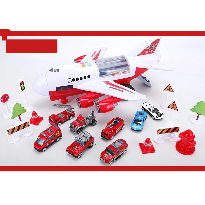 

Car Toys Set with Transport Cargo Airplane Educational Vehicles Fire Fighting Car Set for Kids with Large Play Mat
