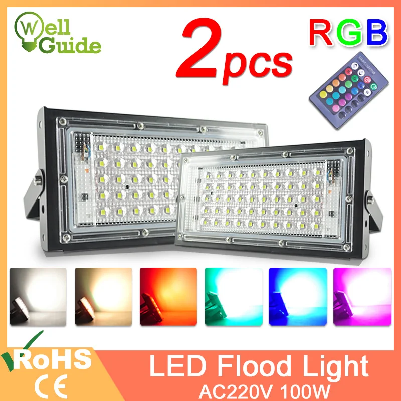 Уличный светодиодный прожектор RGB 2 шт. 50 Вт 100 IP65 Светильник настенный отражатель