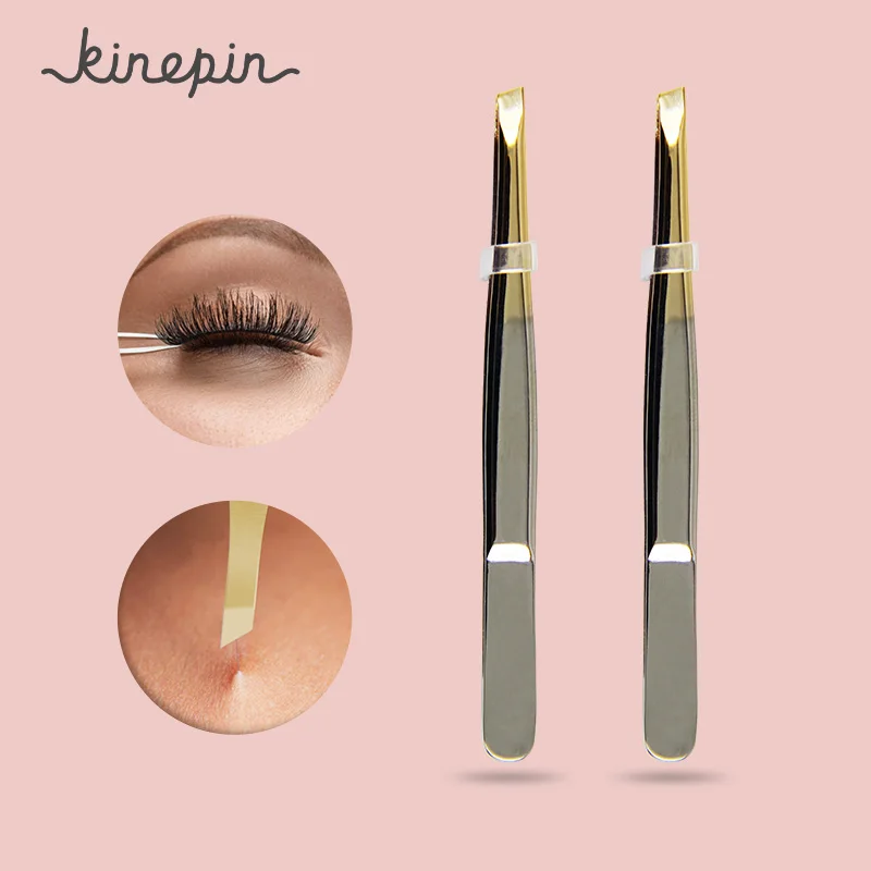 

Пинцет KINEPIN Pro 24K из нержавеющей стали для женщин, щипцы для удаления волос, бровей, инструменты для макияжа, косые брови, 1 шт.