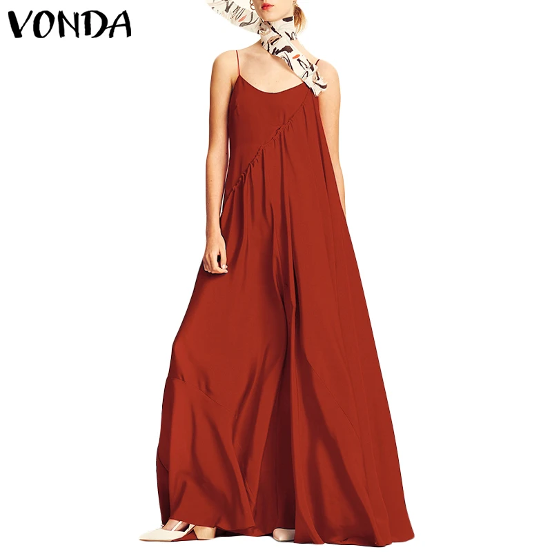 VONDA, женское платье,, летнее, Пляжное, сексуальное, на бретельках, без рукавов, длинное, макси платье, повседневное, свободное, размера плюс, Vestidos