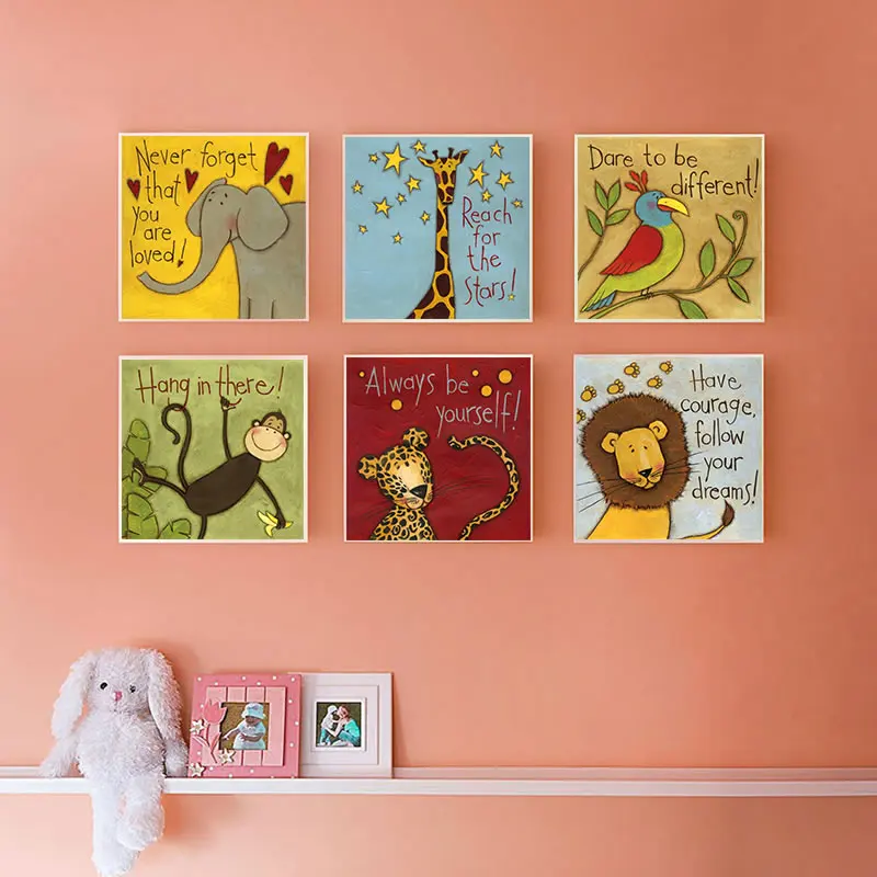 Акварель с кавайным животным большой тупой льва жирафа обезьяна птица холст для