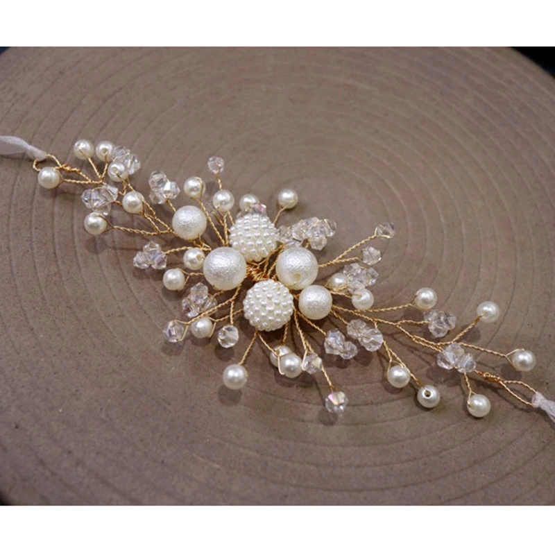 Ручной переплетенный белый цветок жемчужный браслет свадебный Аксессуар