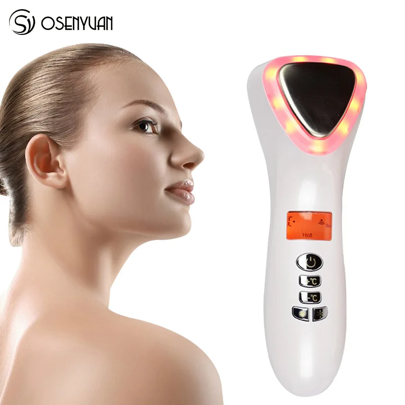 Goede Led Hot Koude Lifting Trillingen Stimulator Gezicht Lichaam Spa Ion Schoonheid Apparatuur Rood Blauw Licht Therapie Gezichtsverzorging Gereedschap