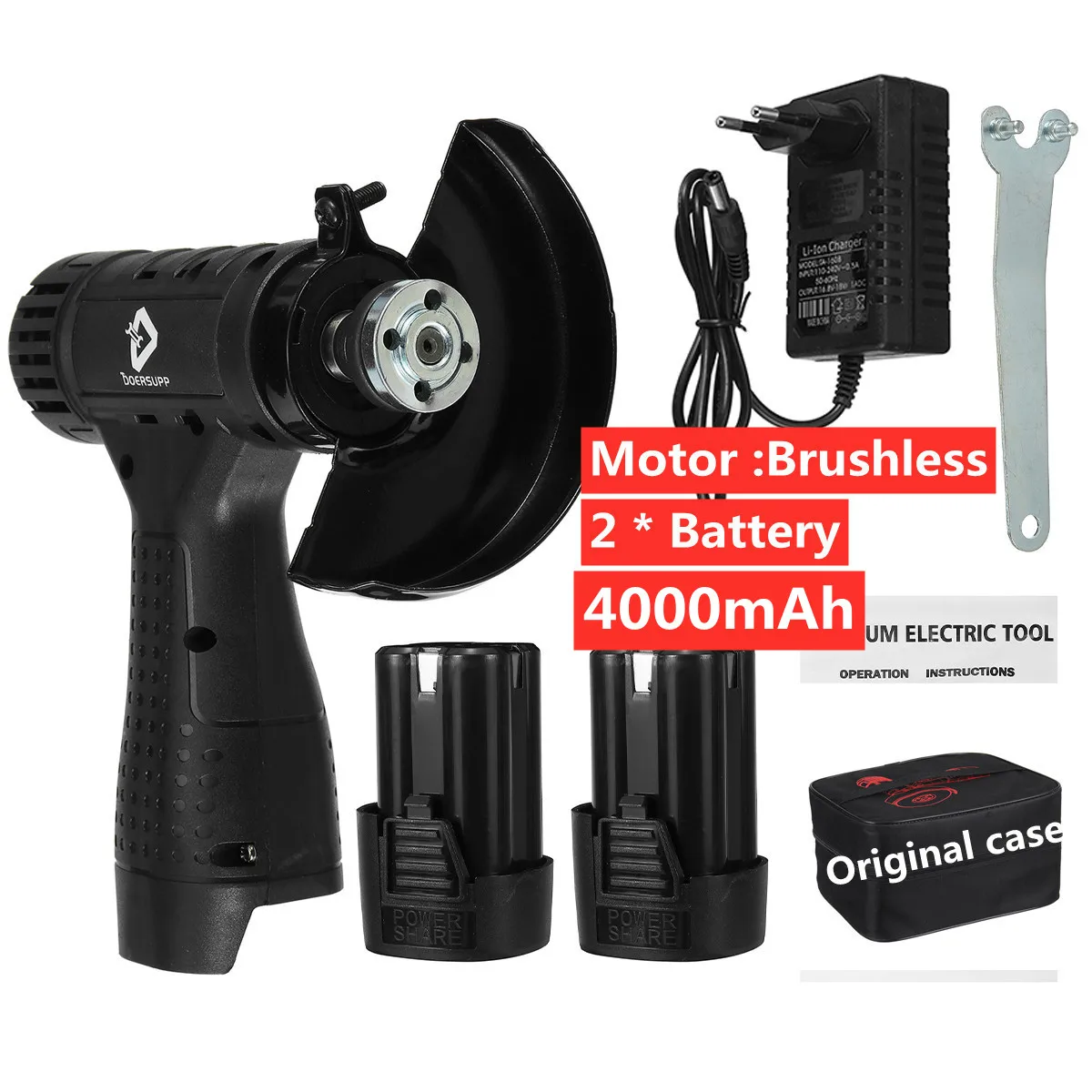 

16.8V Brushless Angle Grinder 800W 110mm Cordless Angle Grinder Electric Polishing Machine Diamond Cutting Power Tool 2/1 Batter