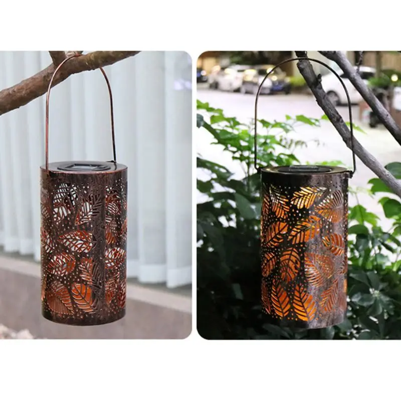 

Waterproof Solar LED Lantern Light Garden Metal Leaf Pattern Hanging Lamp Decor Q0KF