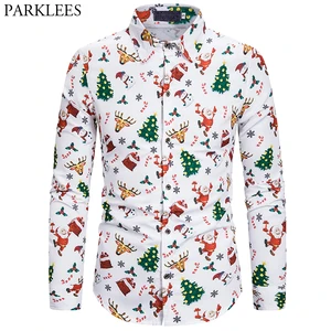 Рождественская Мужская рубашка с забавным рисунком Санта Клауса, мужские рубашки, Повседневная облегающая блуза для рождественвечерние, Chemise Homme, топ XXL