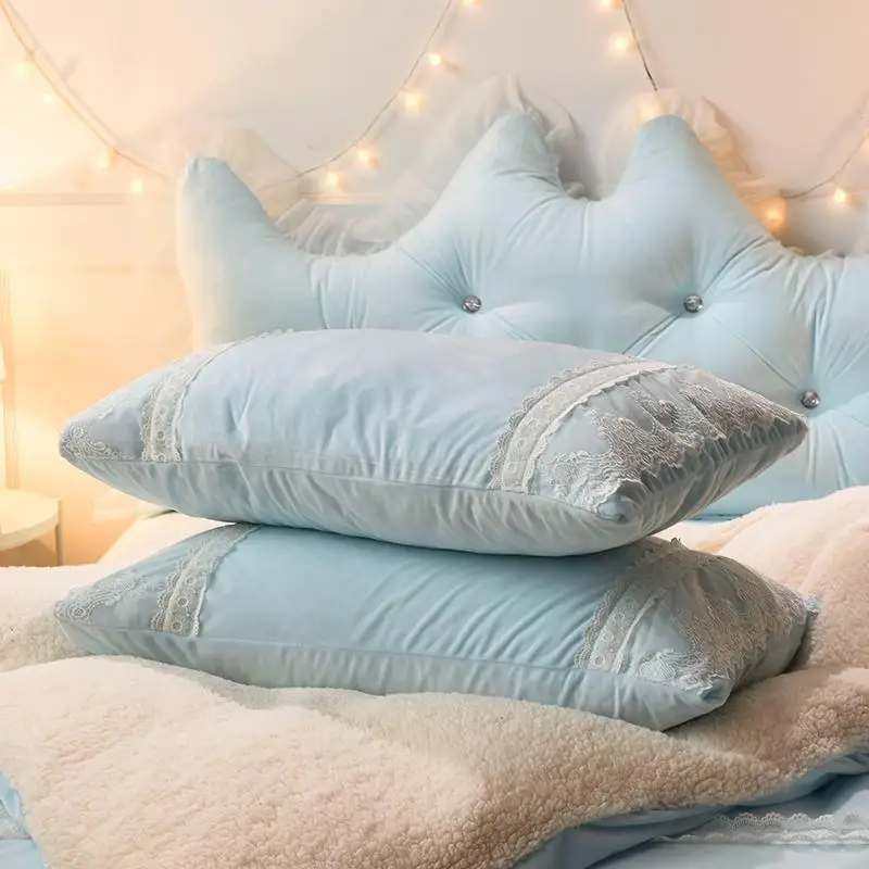 Blue Pink Purple Soft Berber Fleece Princess Girl White Lace Bedding Set Fabric Duvet Cover Bed sheet/Linen Pillowcases |