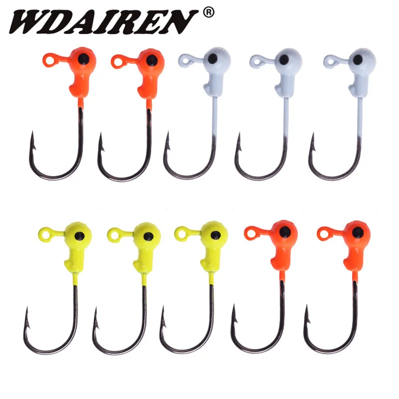 

10PCS Mini Jig Head Hooks 1g Mixed Colors for Sea River Lake Fishing Hook Jig Lure Hard Baits T Tail Soft Worm Fishing Tackle
