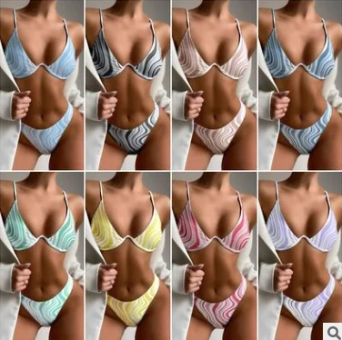 Платье в полоску с v-образным вырезом Бюстгальтер косточками бикини Для женщин